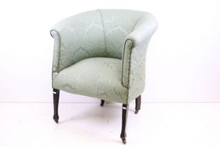 Early 20th century Green Upholstered Tub Armchair raised on square tapering legs on castors, 70cm