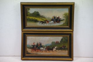 English School, horses pulling a carriage through water, oil on panel, indistinctly inscribed