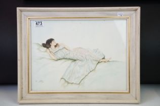 Study of a reclining lady, watercolour, indistinctly signed lower left and dated '62, 29 x 39.5cm,