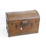 Victorian domed top canvas travelling trunk with fitted tray, 76cm wide x 54cm high