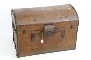 Victorian domed top canvas travelling trunk with fitted tray, 76cm wide x 54cm high