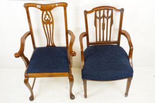Pair of Early 20th century Oak Elbow Chairs together with Ladder Back Elbow Chair and three other