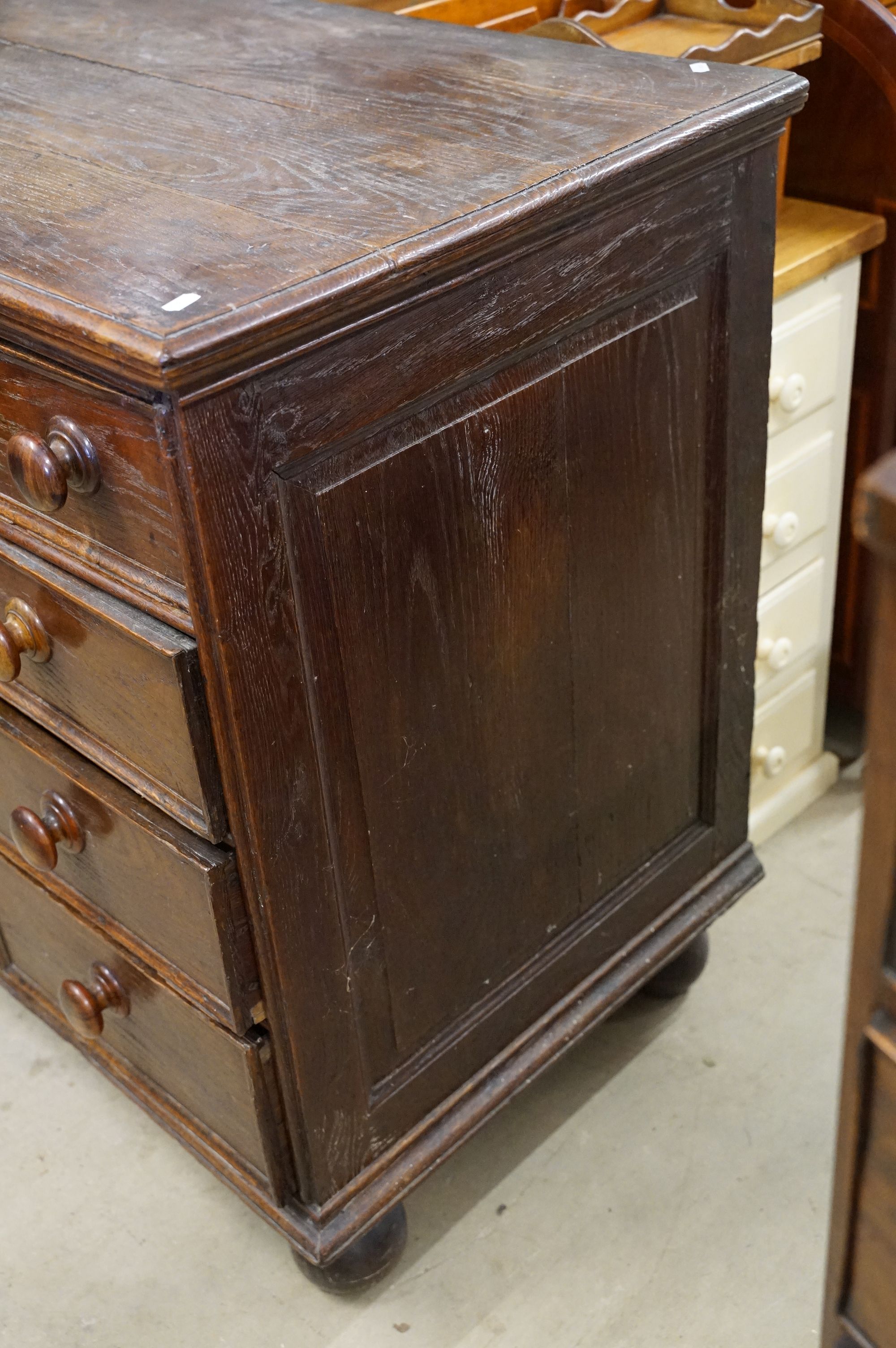 18th century Oak Chest of two short over three long drawers with moulded fronts raised on bun - Image 3 of 8