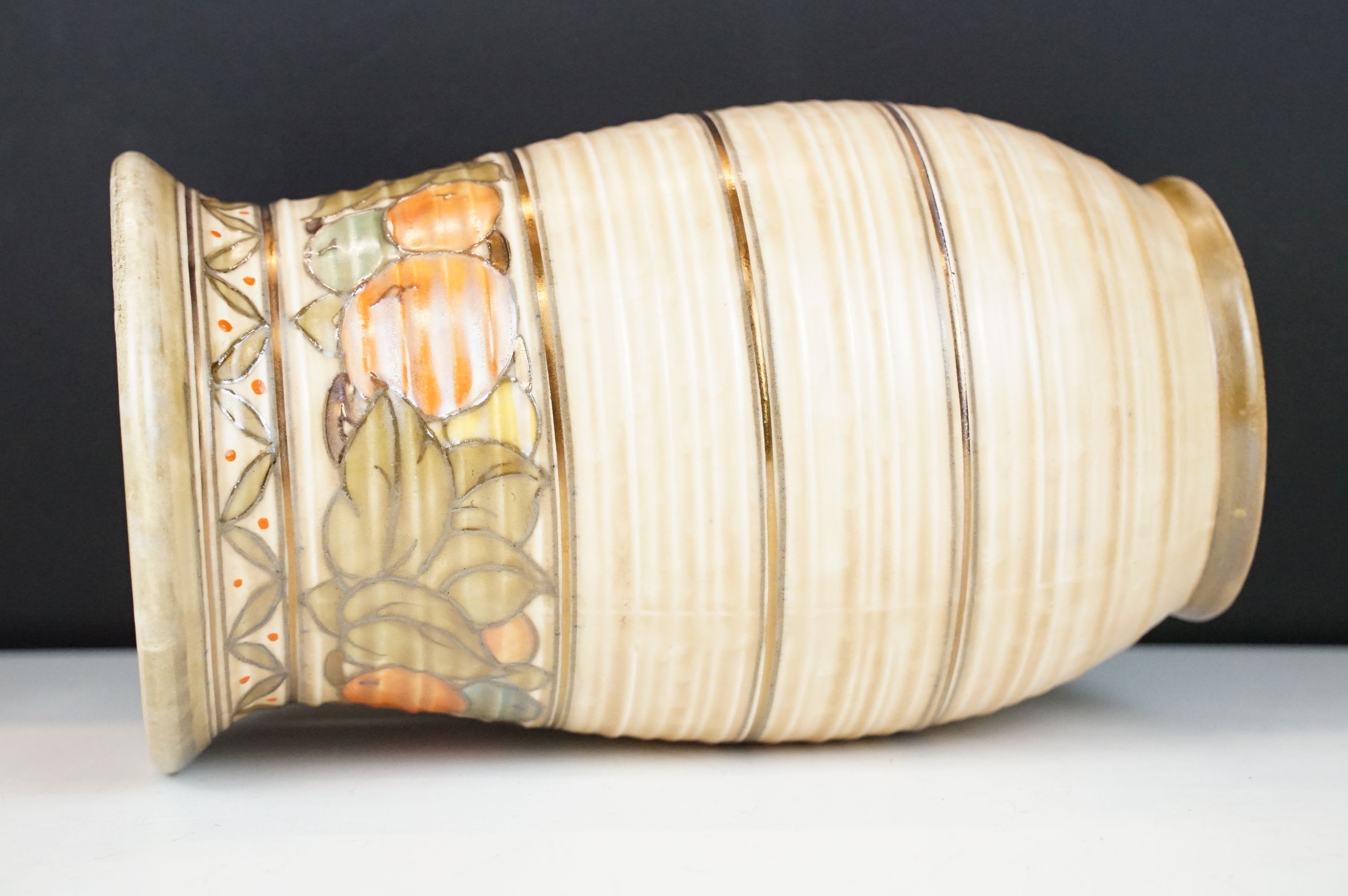 Charlotte Rhead for Crown Ducal - A 'Fruit Border' baluster form vase on ribbed ground, circa 1930's - Image 5 of 13