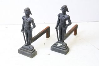 Pair of 19th century Cast Iron ' Napoleon ' Andirons, 43cm high