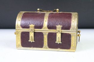 19th Century Victorian sewing box in the form of a dome top trunk with leatherette panels and