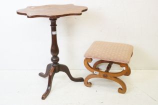 19th century Mahogany Pedestal Table with shaped top and raised on three swept legs, 53cm wide x