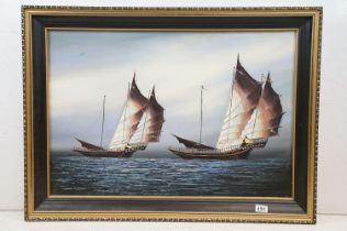 Nautical School, two sailing ships at sea, oil on canvas, 53.5 x 78.5cm