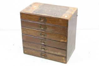 Early to Mid 20th century Oak Six Drawer Stationery Cabinet with metal index card handles, 40cm wide