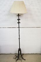 Wrought Iron Standard Lamp raised on four splay legs, with shade, 180cm high to top of shade