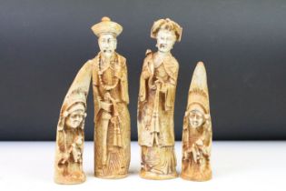 Group of Chinese resin figurines to include a pair of male and female figures together with a pair