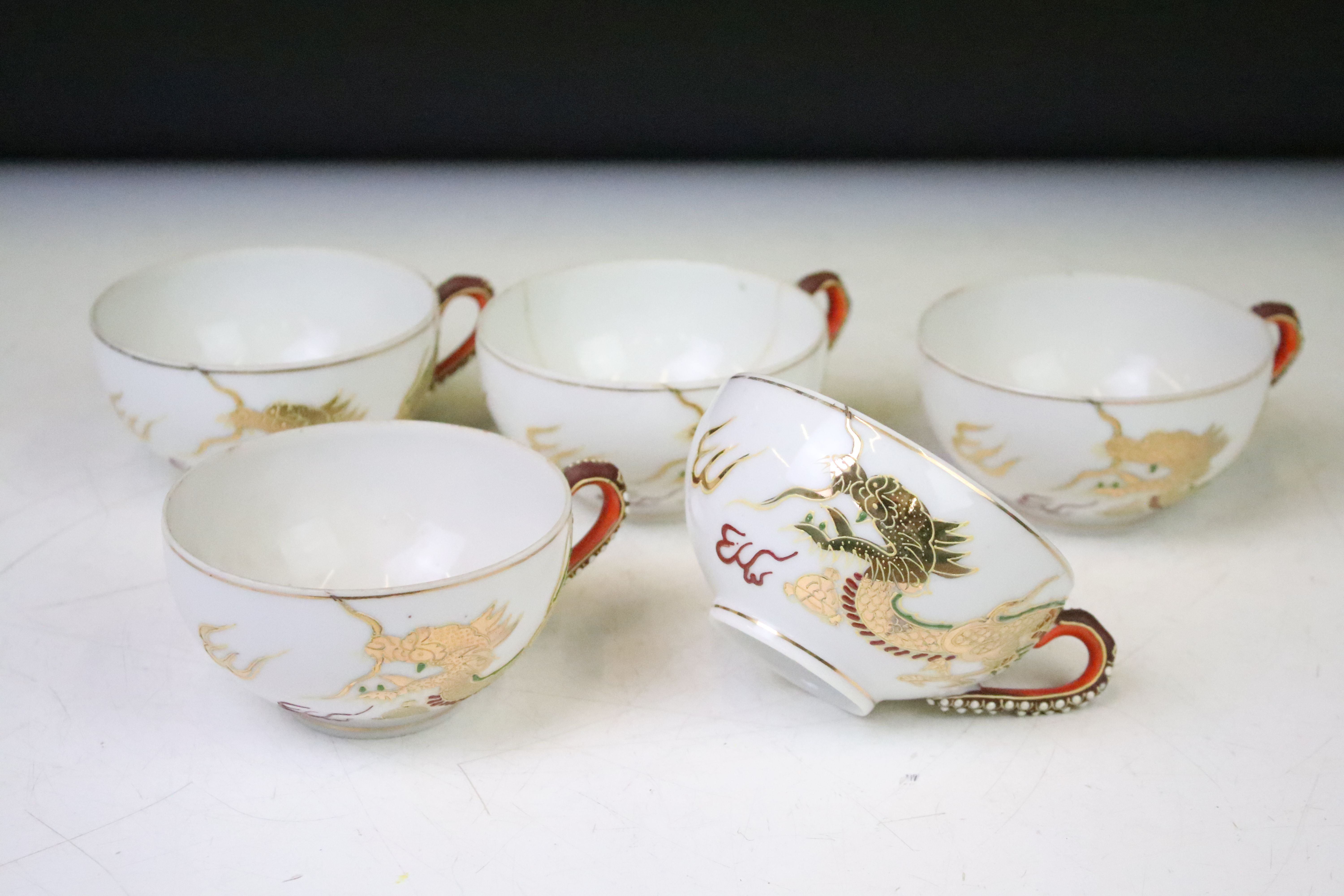 Mid Century Japanese tea set having a white ground with gilt and enamelled dragon detailing, - Image 12 of 17