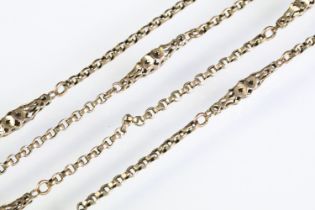 19th Century Victorian long guard muff chain having a belcher link chain with pierced fancy spacer