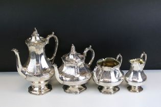 19th Century Victorian silver hallmarked tea service to include coffee pot, teapot, sugar bowl and