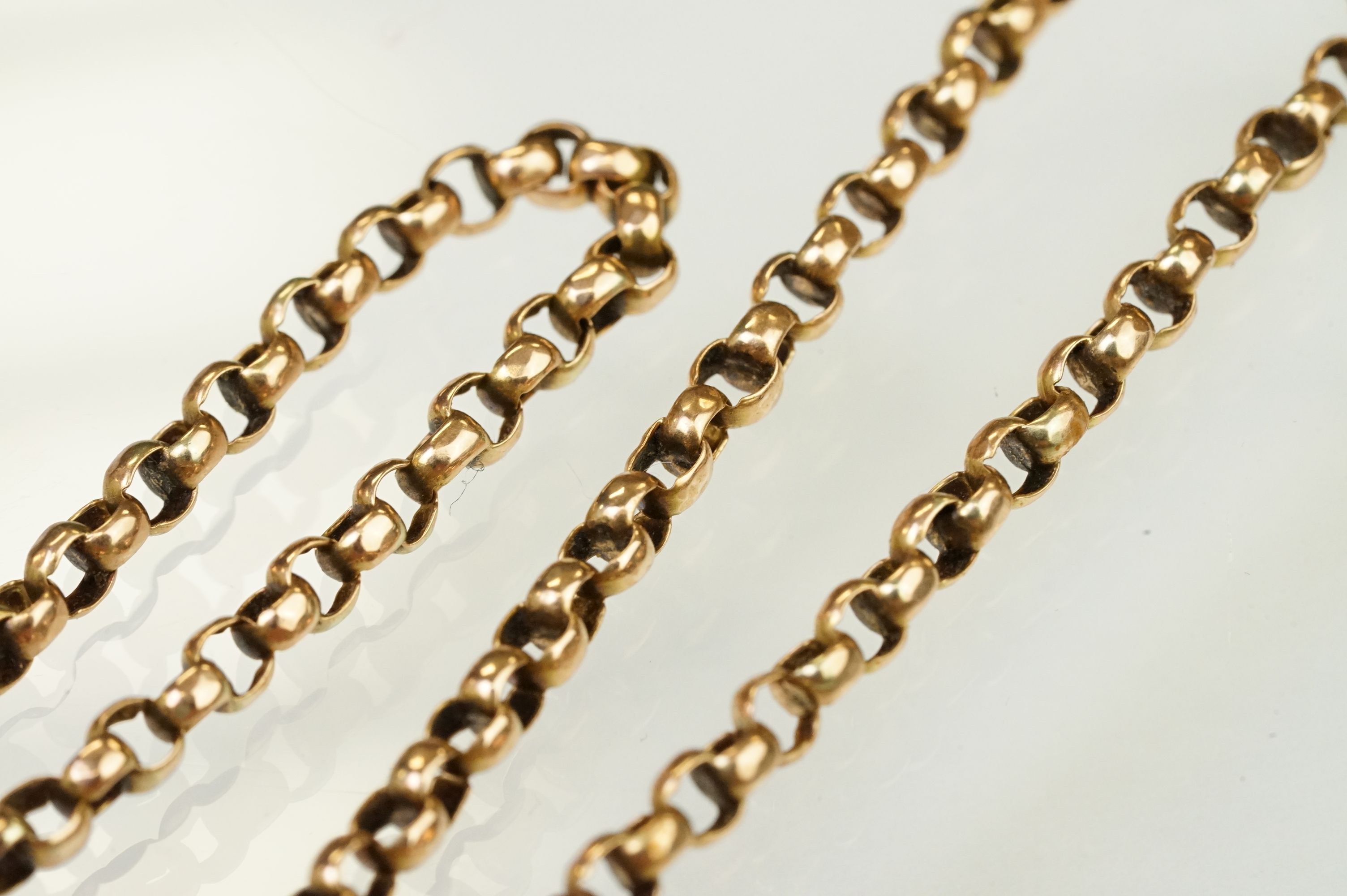 Early 20th Century antique 9ct gold belcher link necklace chain with cylinder clasp. Marked 9ct to - Image 2 of 5