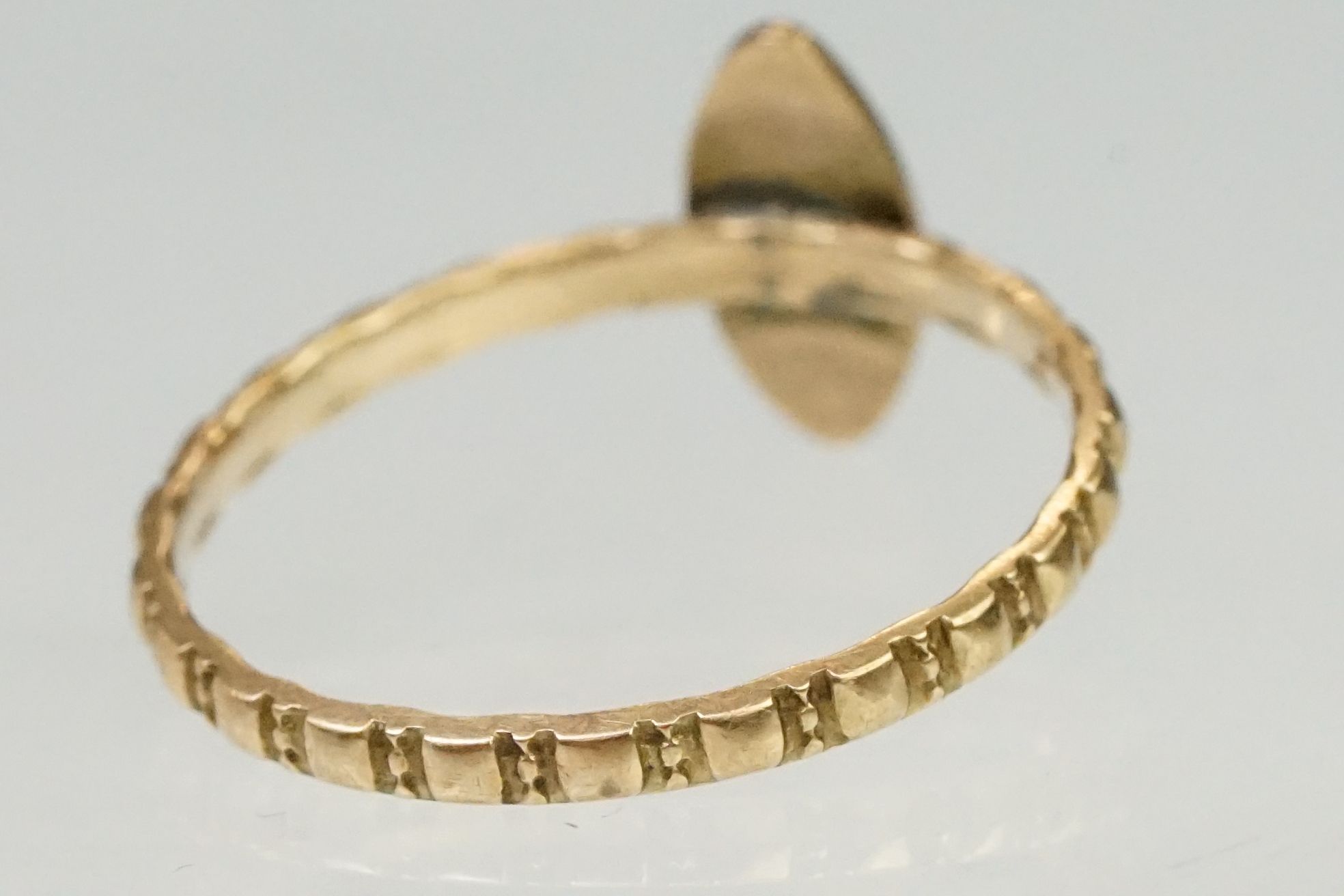 Two antique gold rings to include a Victorian 9ct gold and seed pearl with ring navette head ( - Image 5 of 10