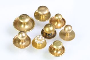 Collection of 18ct gold dress studs including a diamond and seed pearl set example. All marked