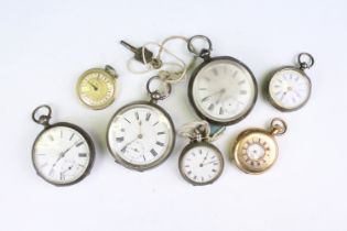 A collection of seven pocket watches to include five hallmarked sterling silver cased examples and a