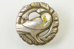 Georg Jensen silver dove brooch design by Christian Mohl-Hansen featuring a moulded dove to centre