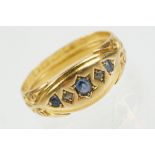 19th Century Victorian 18ct gold hallmarked diamond and sapphire five stone ring. Hallmarked London,