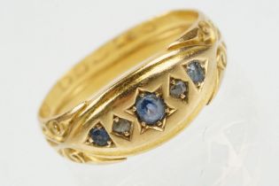 19th Century Victorian 18ct gold hallmarked diamond and sapphire five stone ring. Hallmarked London,