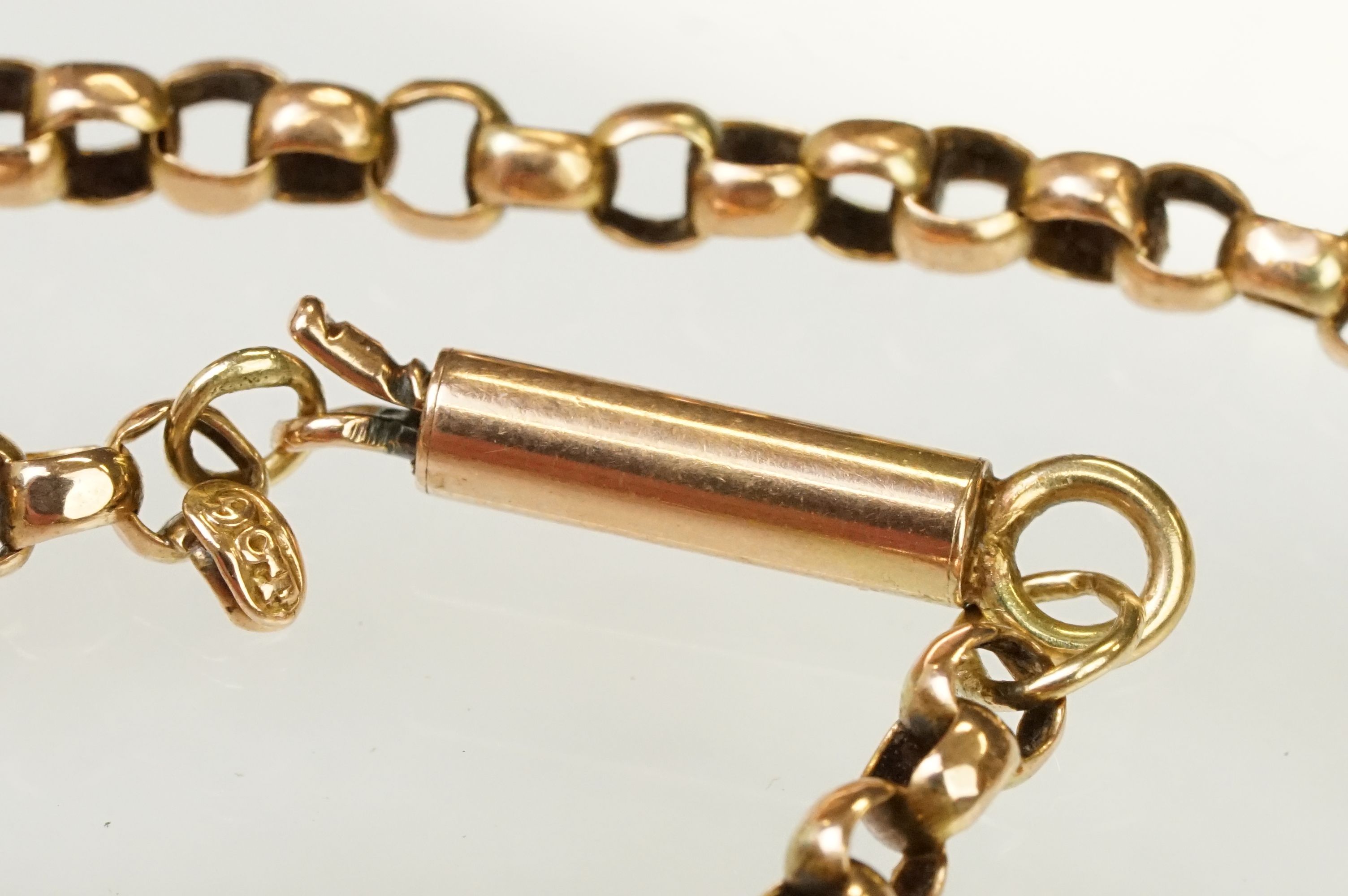 Early 20th Century antique 9ct gold belcher link necklace chain with cylinder clasp. Marked 9ct to - Image 4 of 5
