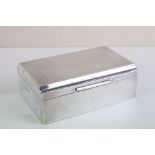 1930's silver cigarette box with engine turned decoration, wood lined twin-compartment interior,