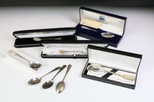 Collection of silver spoons to include a haviland silver commemorative millennium spoon, two swan