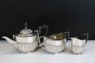 19th Century Victorian silver hallmarked tea service to include tea pot, sugar bowl an cream jug.