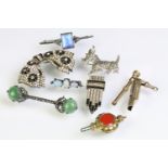 Group of antique and art deco jewellery to include a silver white and black paste bow brooch, silver