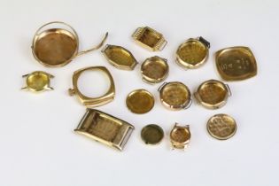 Collection of gold watch cases to include eight 9ct cases and five 18ct gold cases. All as found.