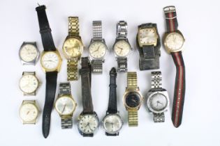 A collection of fourteen mainly mechanical vintage wristwatches to include Nivrel, Thoral, Timex,