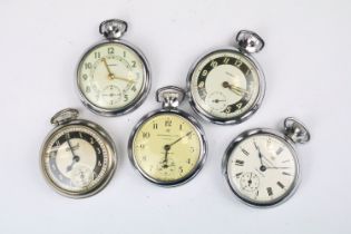 A collection of five vintage Ingersoll top winding pocket watches, each with sub second dial to 6