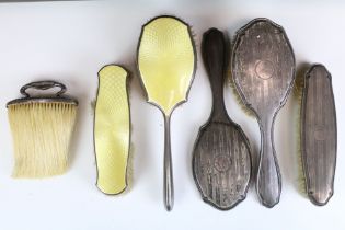 Collection of early 20th Century silver vanity dressing table items to include a yellow guilloche