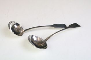 Pair of 19th Century Victorian silver hallmarked sauce ladles to in the fiddle pattern. Hallmarked