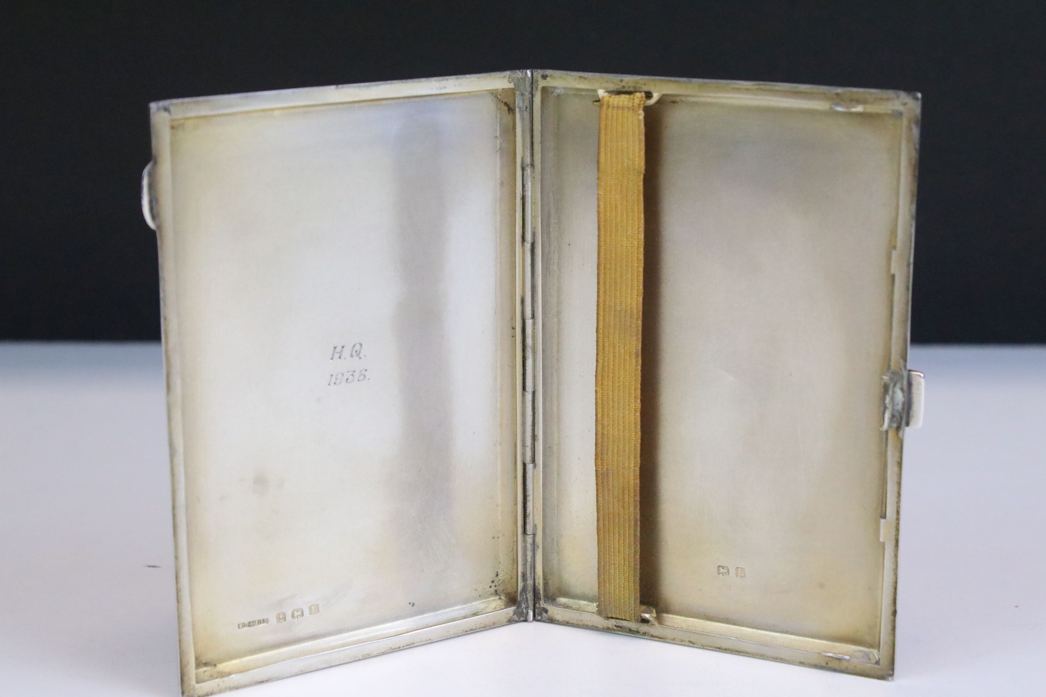 George V silver cigarette case with engine turned decoration, engraved initials, gilt interior, - Image 2 of 6