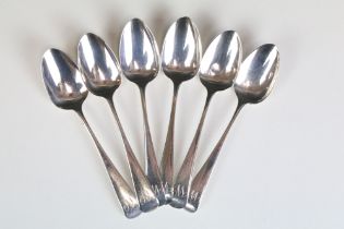 Set of six early 20th Century George III silver hallmarked teaspoons having rounded terminals with