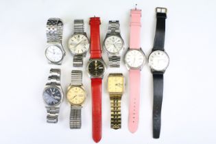 A collection of nine Seiko automatic and quartz wristwatches to include Seiko 5 and Seiko SQ