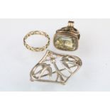 19th Century Victorian gold plated fob seal of scrolled reeded form set with a clear foil backed