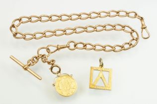 Victorian 9ct gold albert pocket watch chain having T bar and dog lead clasp complete with William