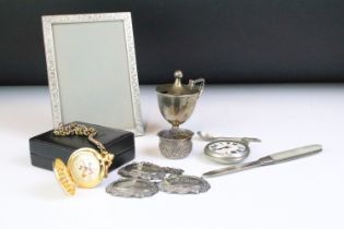 Collection of 19th Century and later silver to include three silver hallmarked decanter labels (