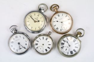 A collection of five vintage pocket watches to include Waltham and ingersoll together with a