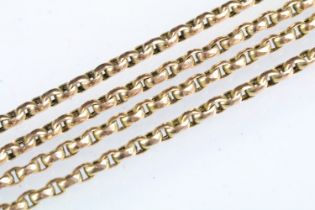 19th Century Victorian 15ct gold long guard muff chain having oval faceted links with a dog lead