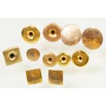 Collection of 9ct gold collar / dress studs. Most hallmarked, 3 marked 9ct. Largest back measures