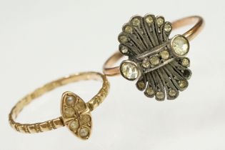 Two antique gold rings to include a Victorian 9ct gold and seed pearl with ring navette head (