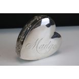 Late 19th / early 20th century heart-shaped jewellery box by Black, Starr & Frost, inscribed 'Madge'