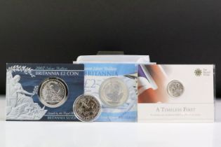 Three Royal Mint United Kingdom fine silver Britannia £2 coin to include 2006, 2007 and 2009