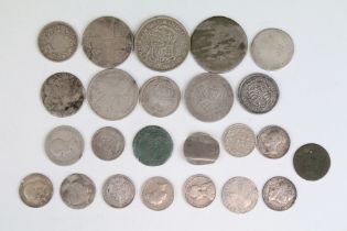 A collection of British pre decimal mainly silver coins to include King George III and Queen