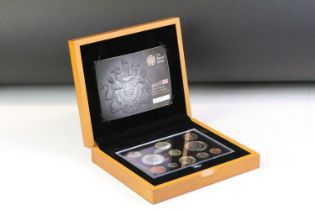 A Royal Mint United Kingdom 2008 Executive eleven coin proof set, set within wooden presentation