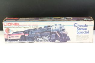 Boxed Lionel O gauge 6-8003 Chessie Steam Special diecast 2-8-4 Berkshire Steam Engine and tender